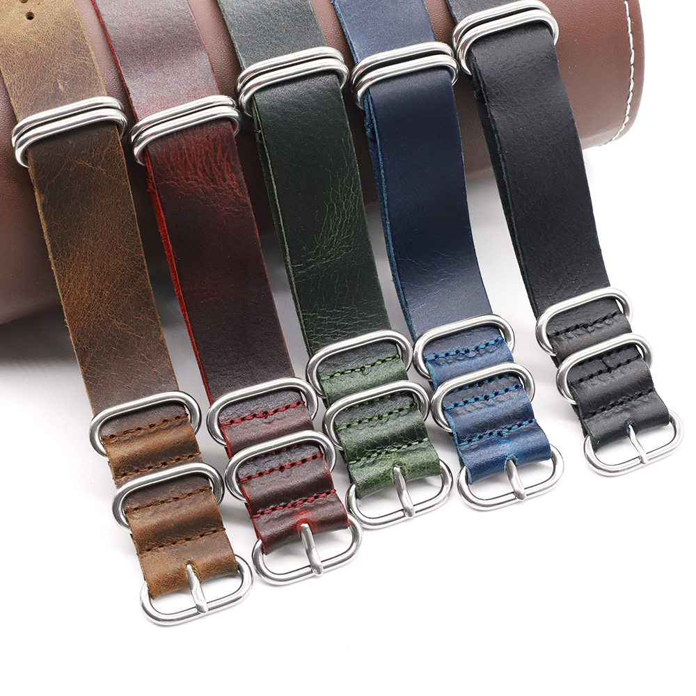 Nato Strap Nylon - Genuine Leather Watch Band 18mm 20mm