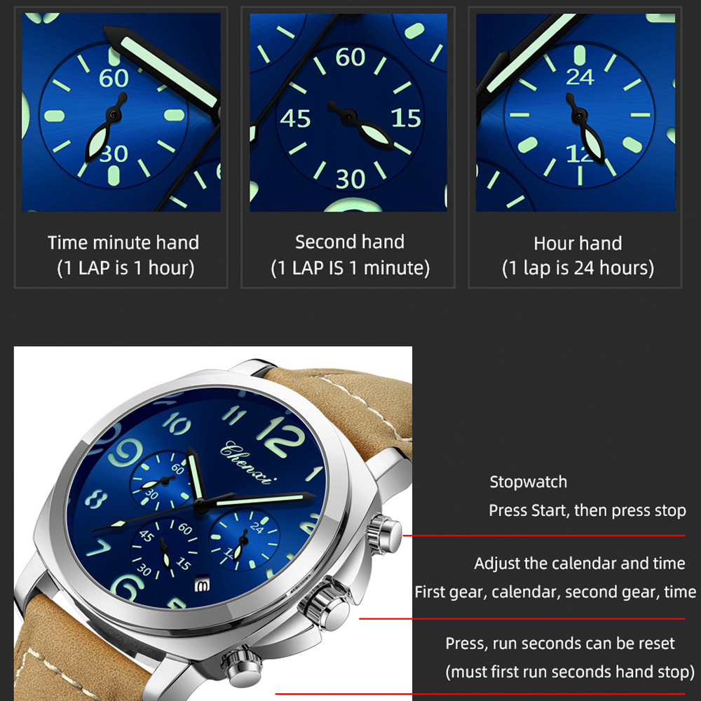 CHENXI Men Watch Multifunction - огляд і ціна Leather Watch Band Men