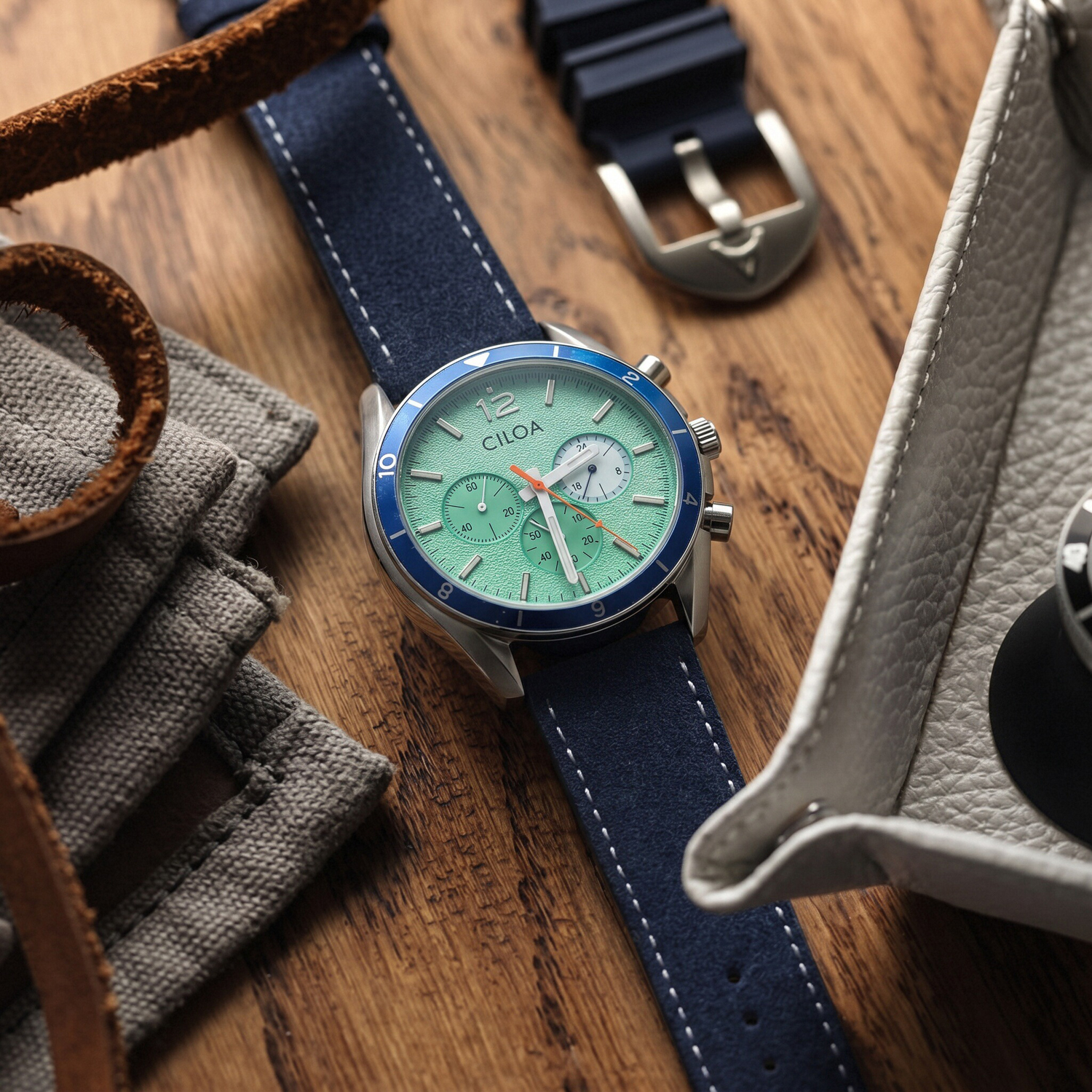CILOA Men's Chronograph Watch  - огляд і ціна Suede Strap Watch
