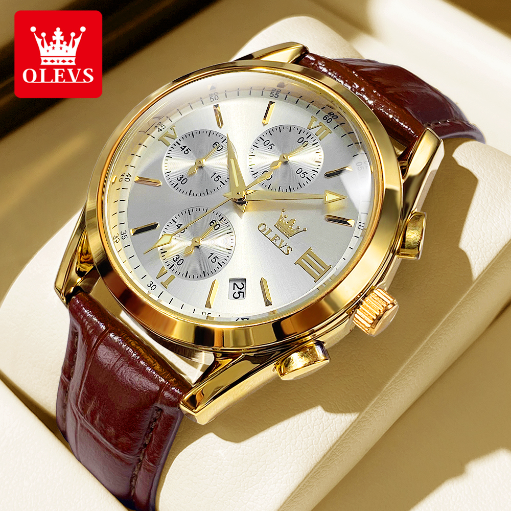 OLEVS 2872 Chronograph Men's W - огляд і ціна Leather Watch Band Men