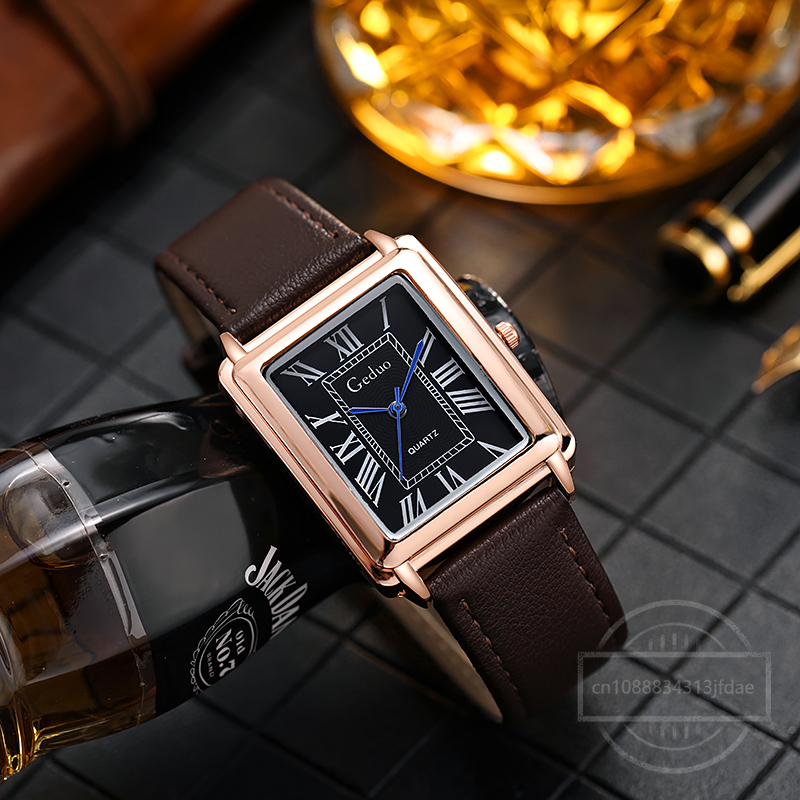 New Fashion Designer Rectangle - огляд і ціна Leather Watch Band Men