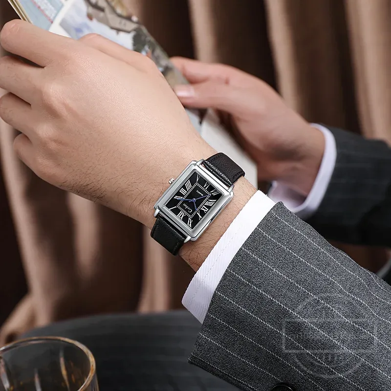 New Fashion Designer Rectangle - огляд і ціна Leather Watch Band Men