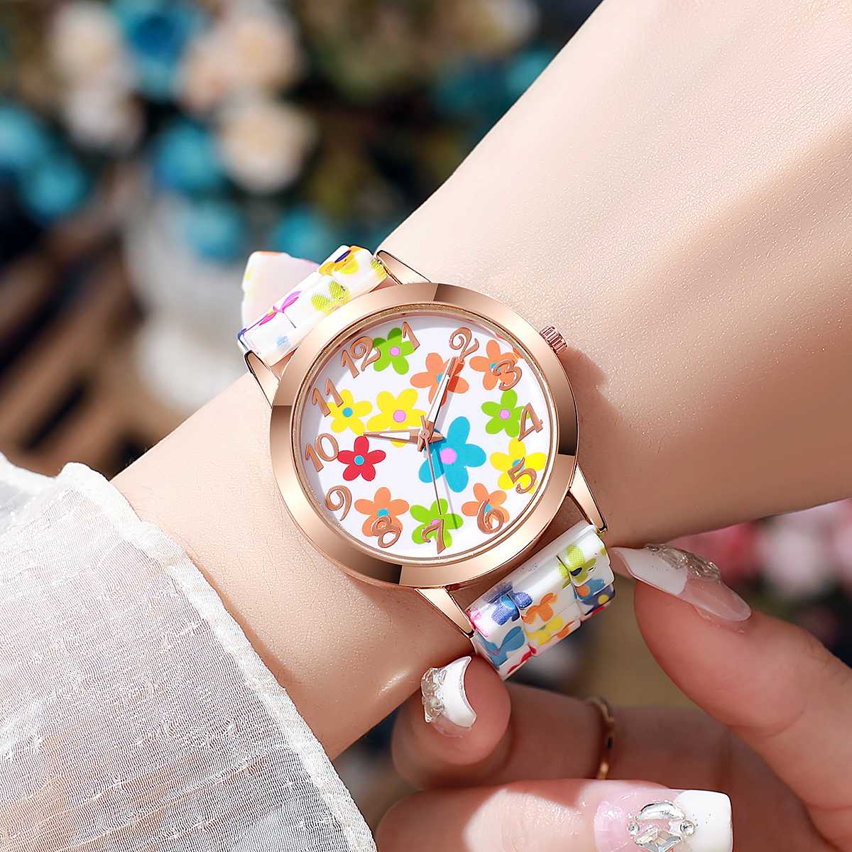 Fashion Flowers Printed Women  - огляд і ціна Silicone Band Women